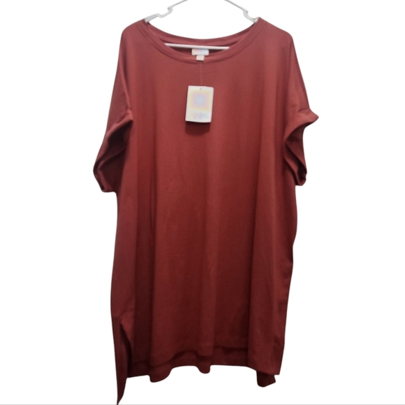 NWT LuLaRoe Leah Drop Shoulder Cuff Tunic Coral Pink Orange Plus Size 3X Spring - Picture 1 of 6